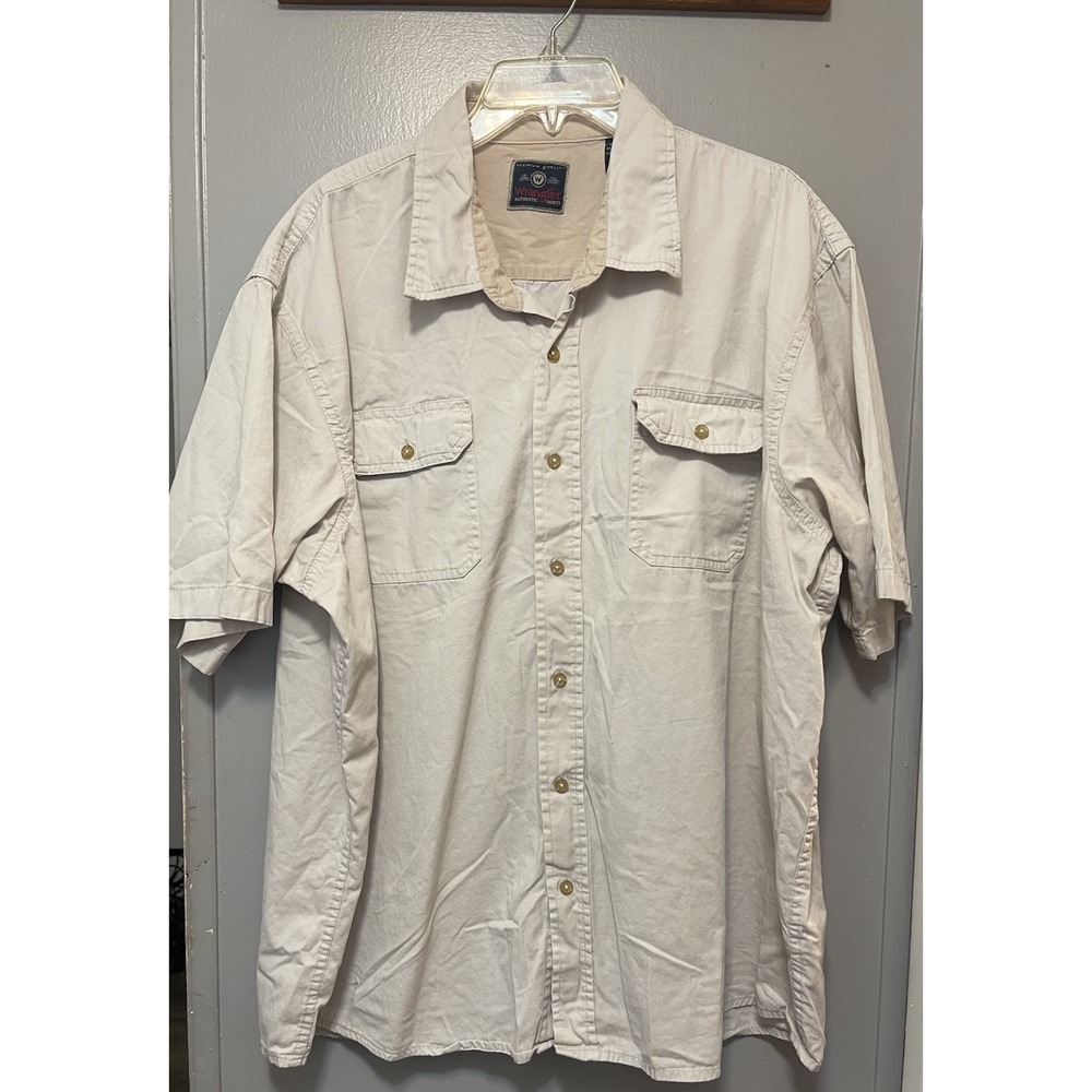 Wrangler Authentic Shirt Short Sleeve Size 2 Xl Men's Button Up. Beige Western